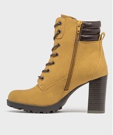 bottines femme a talon haut avec col matelasse a zip et a lacets ronds cires jauneH280401_3