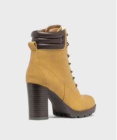 bottines femme a talon haut avec col matelasse a zip et a lacets ronds cires jauneH280401_4