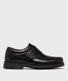GEMO Chaussures bateau homme confort dessus cuir uni noir standard
