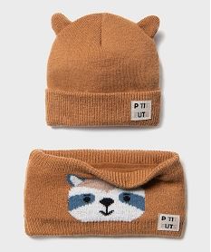 ensemble 2 pieces bonnet et tour de cou bebe garcon orangeH293301_3