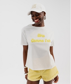 GEMO Tee-shirt manches courtes imprimé pailleté femme blanc standard