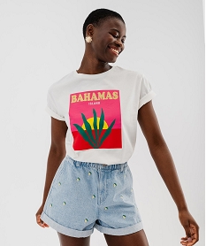 GEMO Tee-shirt manches courtes imprimé coloré femme blanc standard