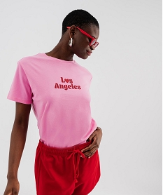 GEMO Tee-shirt manches courtes imprimé pailleté femme rose standard