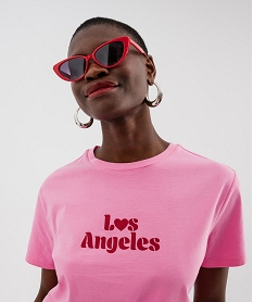 tee-shirt manches courtes imprime paillete femme rose standard t-shirts manches courtesH299801_2