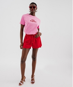 tee-shirt manches courtes imprime paillete femme rose standard t-shirts manches courtesH299801_4
