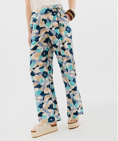 pantalon fluide en viscose avec liens a la taille femme multicolore pantalonsH314301_4