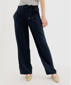 pantalon fluide en viscose avec liens a la taille femme bleu pantalonsH314401_4