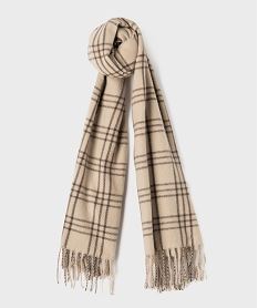 GEMO Écharpe plaid moelleuse et douce à carreaux femme Beige