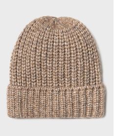 GEMO Bonnet en grosse maille côtelée pailletée femme Brun