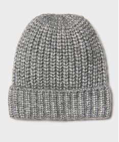 GEMO Bonnet en grosse maille côtelée pailletée femme Gris