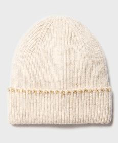 GEMO Bonnet en maille côtelée à revers pailleté femme Beige