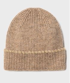 GEMO Bonnet en maille côtelée à revers pailleté femme Brun