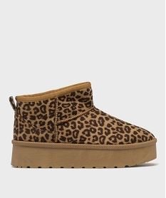 GEMO Boots fourrés motif léopard sur semelle plateforme femme - 5 Miles Brun