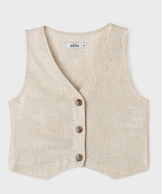 GEMO Gilet sans manches en viscose et lin pailleté fille blanc chine