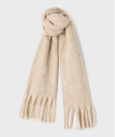GEMO Écharpe moelleuse et douillette à franges femme beige standard