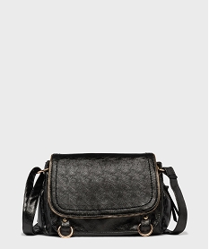 GEMO Sac besace en matière vernie esprit vintage femme noir standard