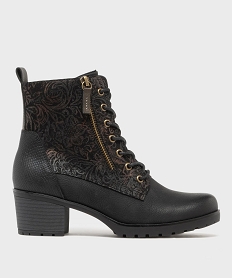 GEMO Bottines à talon à doublure chaude zip et lacets femme noir standard