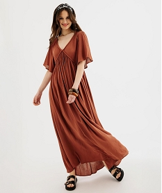 GEMO Robe longue à manches courtes amples en viscose femme Rouge