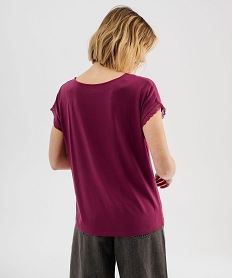 tee-shirt a manches courtes et col v en dentelle coupe loose femme rose t-shirts manches courtesI724101_3