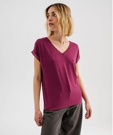 tee-shirt a manches courtes et col v en dentelle coupe loose femme rose t-shirts manches courtesI724101_4