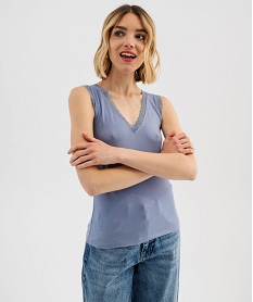 GEMO Débardeur avec col V en dentelle femme bleu grise
