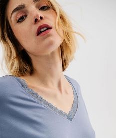 tee-shirt a manches courtes et col v en dentelle coupe loose femme bleu t-shirts manches courtesI724501_2