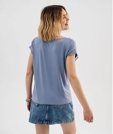 tee-shirt a manches courtes et col v en dentelle coupe loose femme bleu t-shirts manches courtesI724501_3