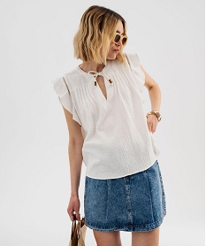 GEMO Blouse manches courtes en gaze de coton femme Beige