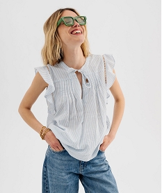 GEMO Blouse manches courtes à rayures en gaze de coton femme Imprimé