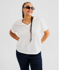 GEMO Tee-shirt manches courtes à col V femme grande taille blanc standard