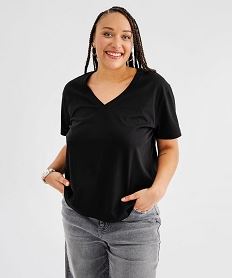 GEMO Tee-shirt manches courtes à col V femme grande taille noir standard