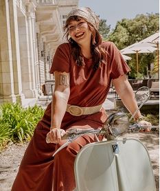 GEMO Tee-shirt manches courtes avec finitions froncées femme grande taille Orange