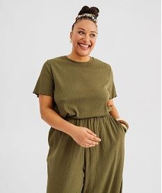 GEMO Tee-shirt manches courtes avec finitions froncées femme grande taille vert standard
