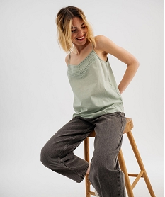 GEMO Débardeur à fines bretelles en coton femme vert standard
