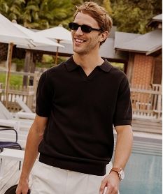 GEMO Polo à manches courtes en maille fantaisie homme noir standard