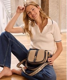 GEMO Pull à manches courtes façon polo femme - LuluCastagnette Beige