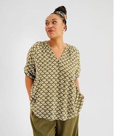 GEMO Blouse imprimée à manches 34 femme grande taille Vert