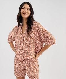 GEMO Veste de pyjama fluide courte imprimée femme Orange