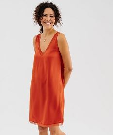 GEMO Nuisette en satin avec finitions dentelle femme orange standard