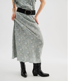 GEMO Jupe longue en viscose fleurie femme Vert