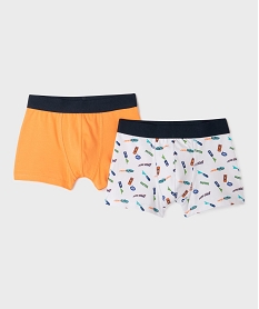 GEMO Boxers en coton stretch uni et motifs voitures garçon (lot de 2) Multicolore