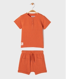 GEMO Ensemble 2 pièces en gaze de coton bébé garçon short + tee-shirt Orange