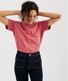 GEMO Tee-shirt manches courtes col rond uni en coton femme rose standard