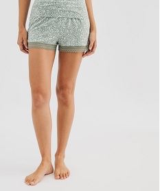 GEMO Short de pyjama en maille fluide avec bas en dentelle femme Vert