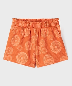 GEMO Short imprimé en maille texturée avec ceinture élastique fille Orange