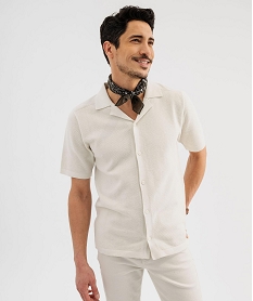 GEMO Chemise manches courtes en maille piquée de coton homme blanc chine