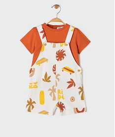 GEMO Ensemble 2 pièces bébé garçon tee-shirt et salopette en maille Brun