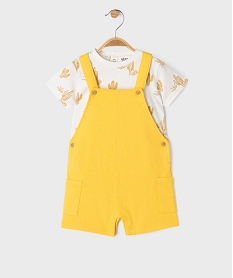 GEMO Ensemble 2 pièces bébé garçon tee-shirt et salopette en maille jaune standard
