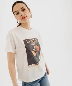 GEMO Tee-shirt manches courtes imprimé femme Beige