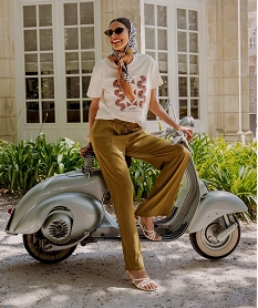 GEMO Pantalon ample en satin froissé femme vert standard